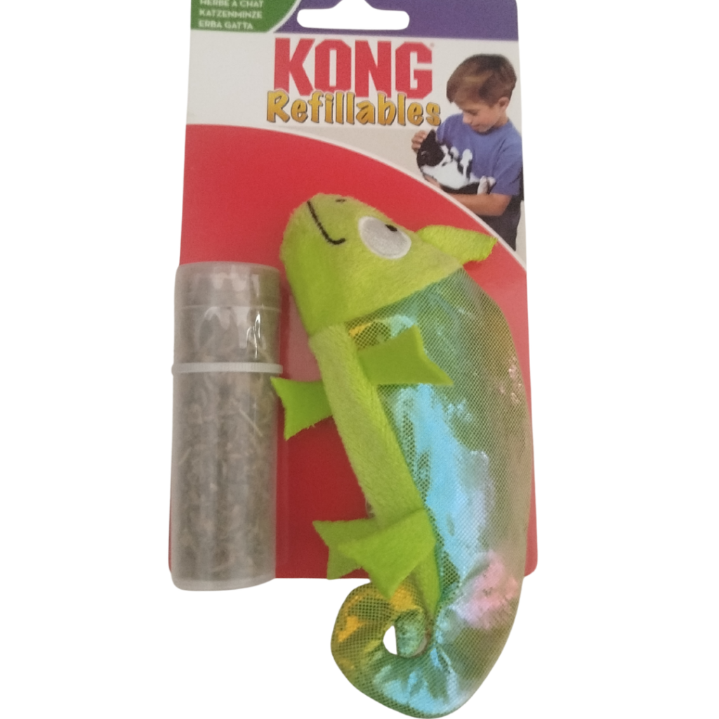 KONG REFILLABLES CAMALEON | JUGUETE DE CAMALEON CON HIERBA GATERA RELLENABLE