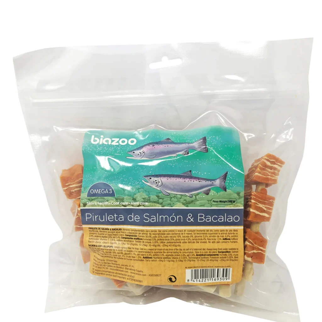 Piruleta de Salmón con Bacalao para Perros Biozoo 500gr
