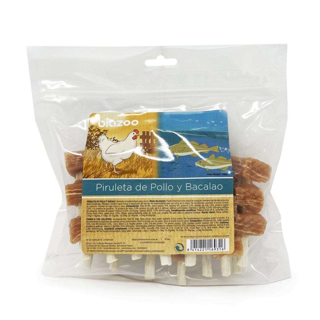 Piruleta de Pollo y Bacalao para Perros Biozoo 500g